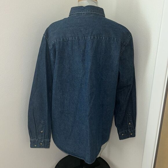 Jean denim Christmas holiday button up down shirt XL embroidered XL cotton - Picture 4 of 7